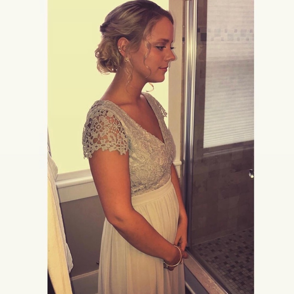 Light gray formal lace maxi dress